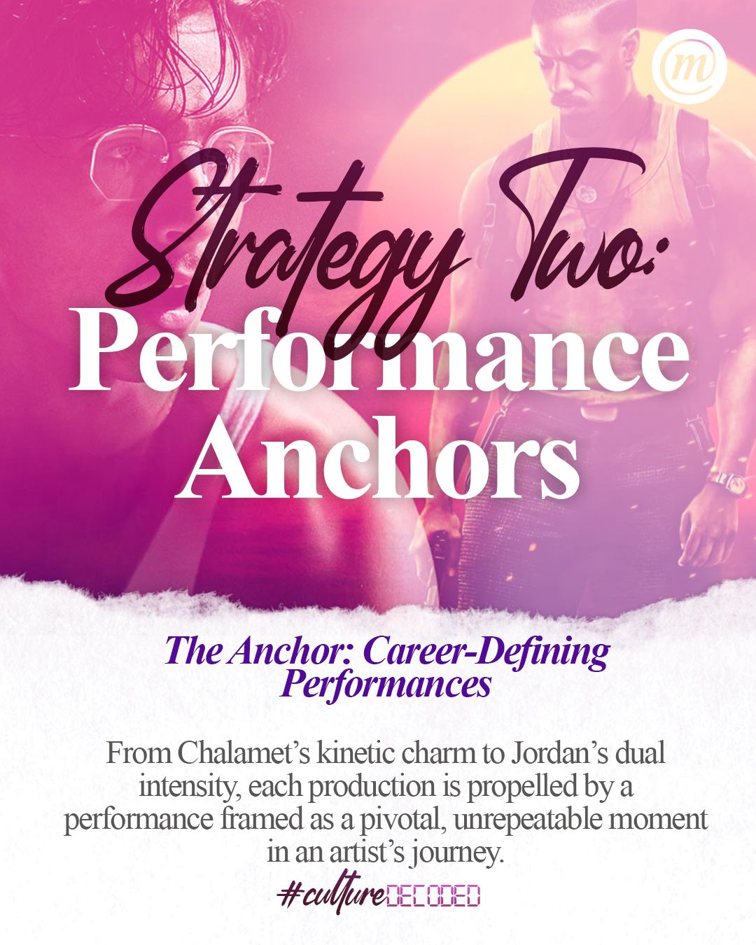 WhatsApp Image 2026-01-08 at 10.04.21 Strategy Two: Performance Anchors The Anchor: Career-Defining Performances From Chalamet's kinetic charm to Jordan's dual intensity, each production is propelled by a performance framed as a pivotal, unrepeatable moment in an artist's journey. #CultureDecoded