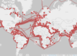 World map showing submarine cables in 2015