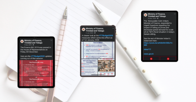Three tablets featuring Ministry of Finance posts from my time in the Corporate Communications Unit