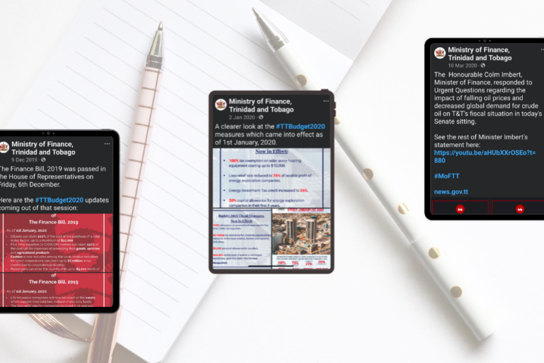 Three tablets featuring Ministry of Finance posts from my time in the Corporate Communications Unit